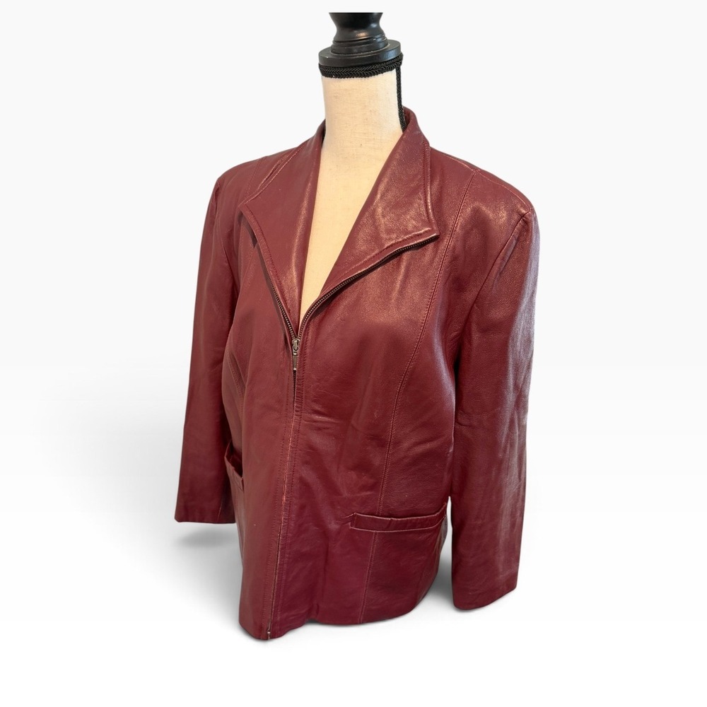 JLC New York Womens Burgundy Leather Zip Up Jacket Large 90s Y2K Fall